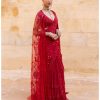 Womens Arpita Mehta | Red Embroidered Cape And Sari Set