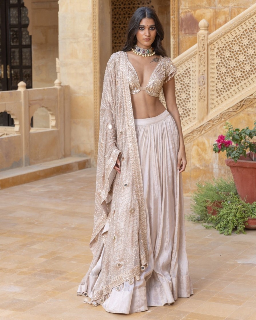 Womens Arpita Mehta | Embroidered Blouse With Silver Tissue Skirt Set