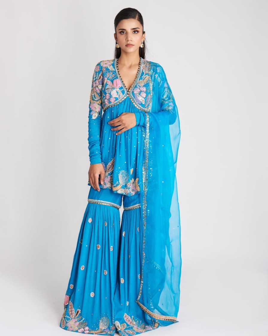 Womens Aisha Rao | Cyan Blue Yin Yang Gharara Set