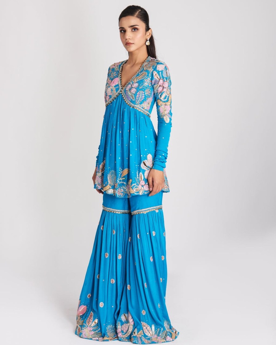 Womens Aisha Rao | Cyan Blue Yin Yang Gharara Set