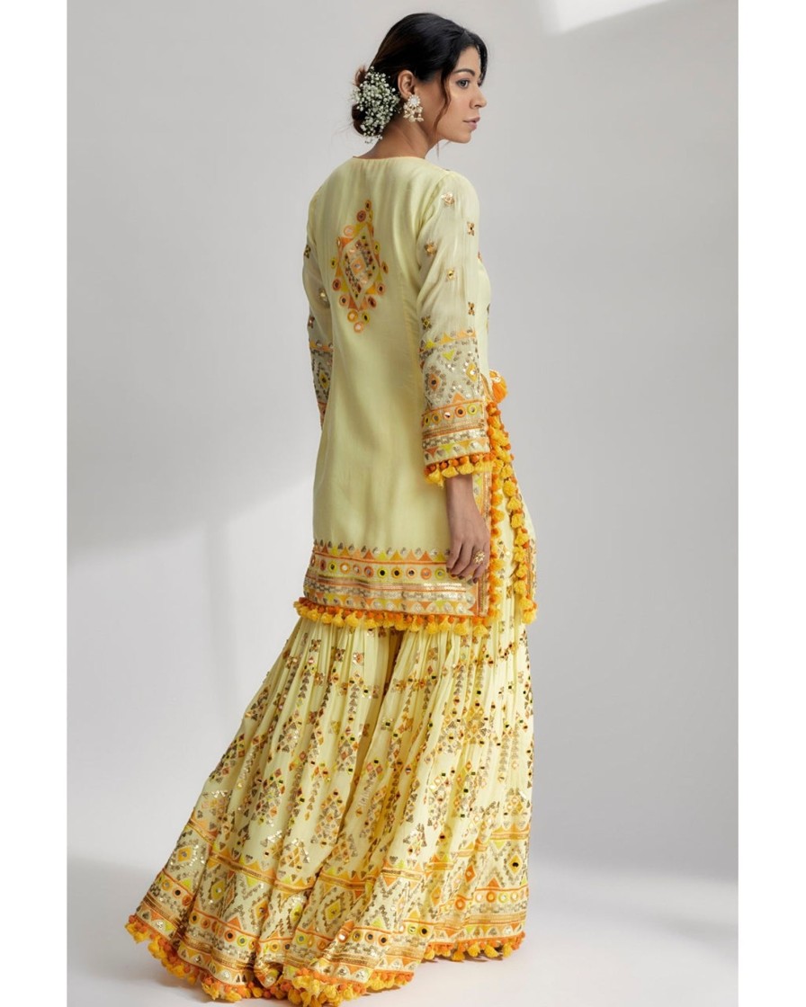 Womens Gopi Vaid | Yellow Friya Short Kurta Gharara Set