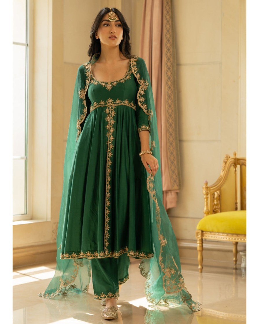 Womens Paulmi u0026 Harsh | Emerald Green Anarkali Set