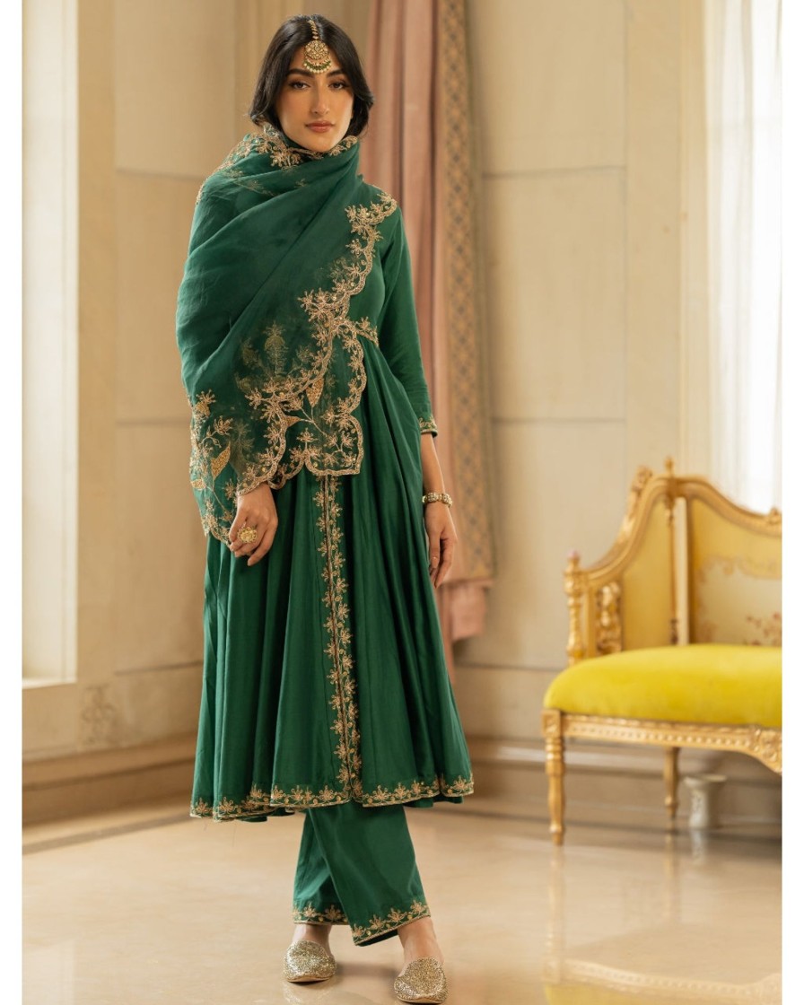 Womens Paulmi u0026 Harsh | Emerald Green Anarkali Set