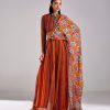 Womens Diya Rajvvir | Rust Stripe Printed U0026 Embroidered Sari Set