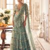 Womens Paulmi u0026 Harsh | Ice Blue Vintage Floral Chiffon Sari Set