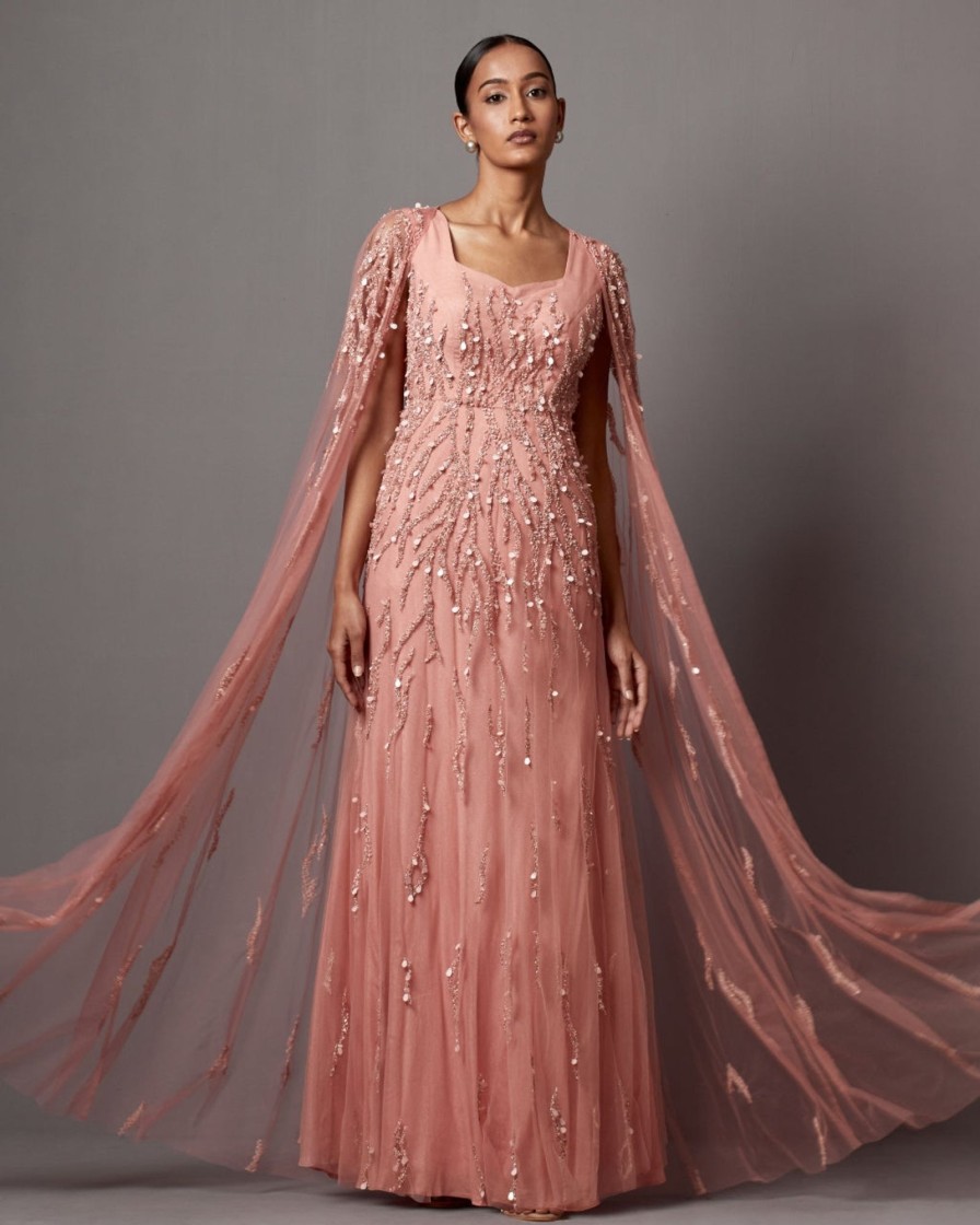 Womens Mala u0026 Kinnary | Dust Rose Dust Rose Cape Gown Set