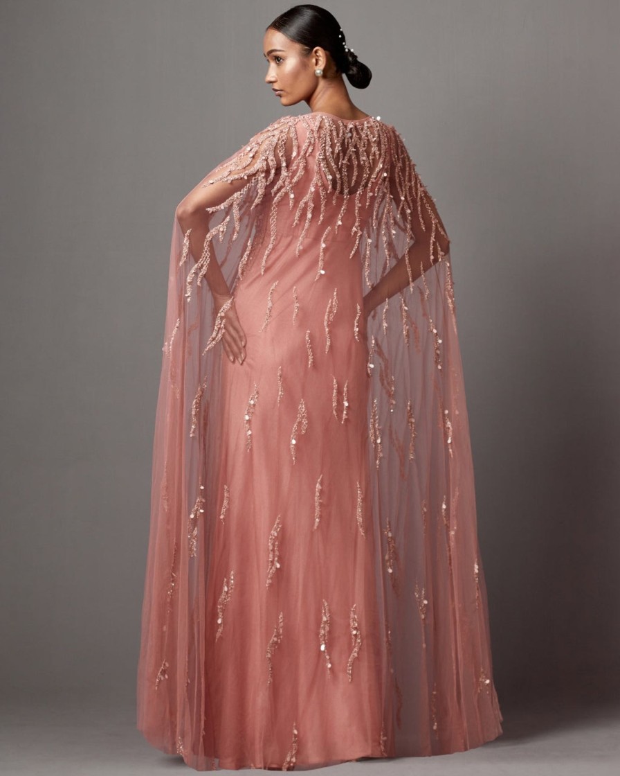 Womens Mala u0026 Kinnary | Dust Rose Dust Rose Cape Gown Set