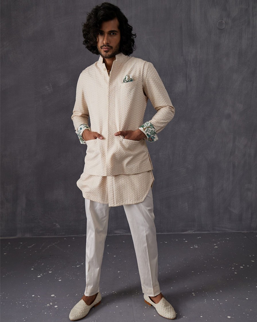 Mens Arjan Dugal | Champagne Ivory Kurta Set