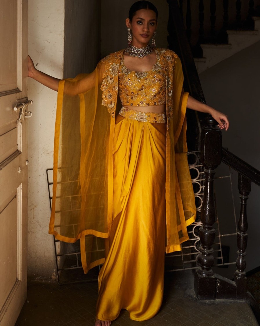 Womens Petticoat Lane | Mustard Yellow Drape Skirt Set