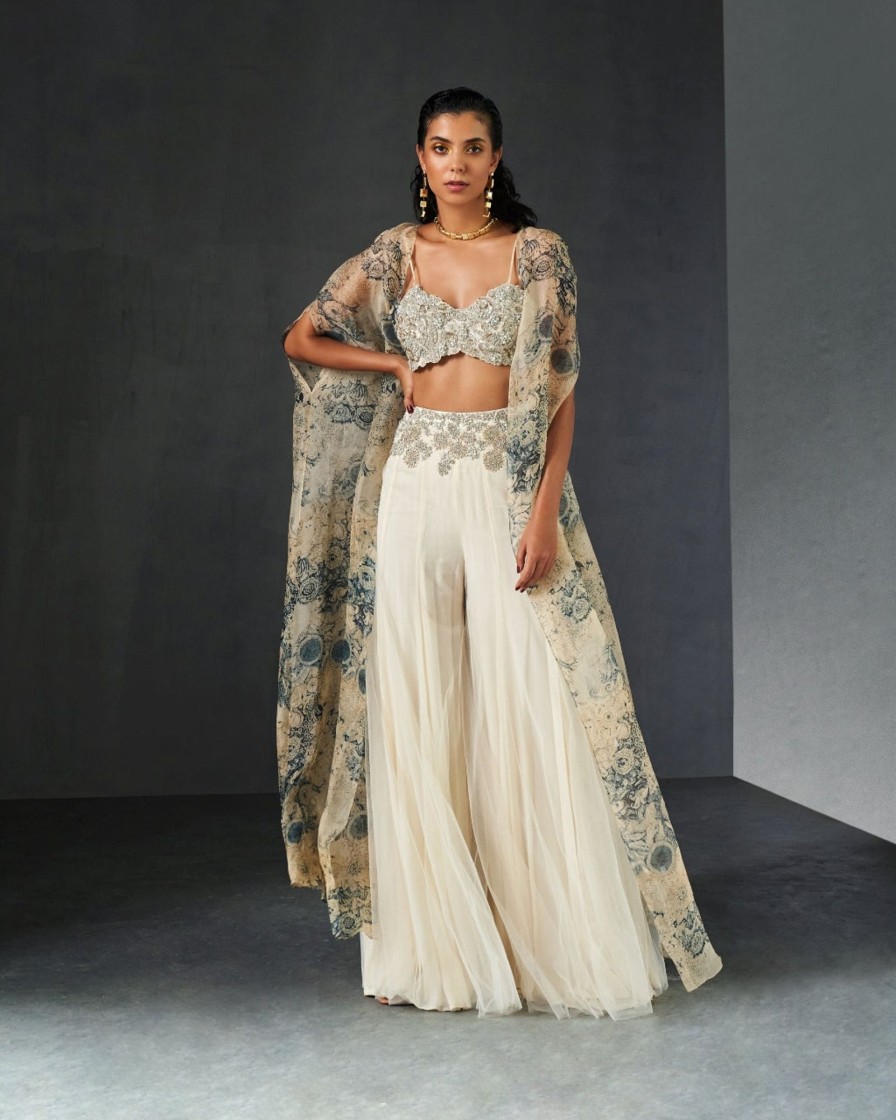 Womens Bhumika Sharma | Champagne-Blue Cape Set