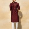 Mens Diya Rajvvir Mens | Maroon Acrylic Embroidered Kurta Set