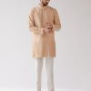 Mens Devnaagri Mens | Beige Hand Embroidered Short Kurta Set