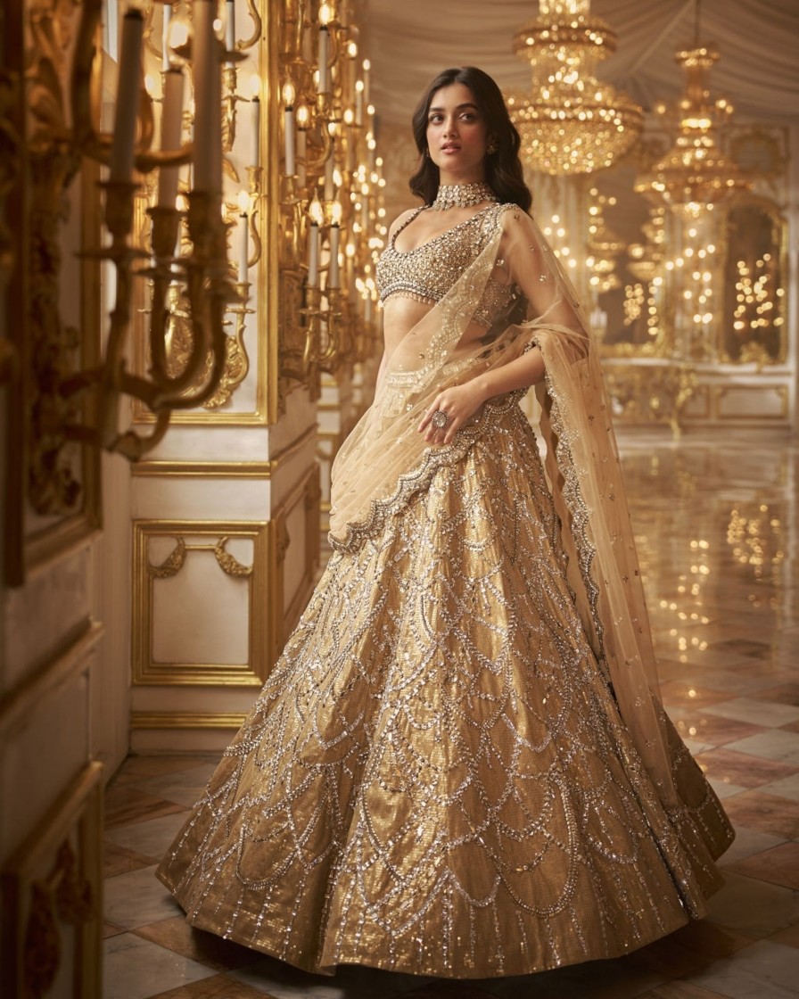 Bridal Seema Gujral | Gold Chandelier Lehenga Set