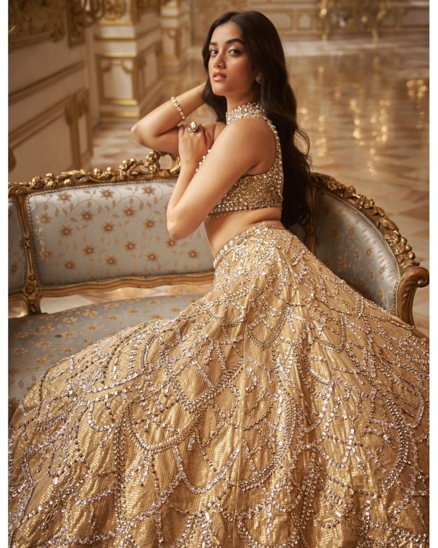 Bridal Seema Gujral | Gold Chandelier Lehenga Set