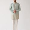 Mens Devnaagri Mens | Sage Green Hand Embroidered Short Kurta Set