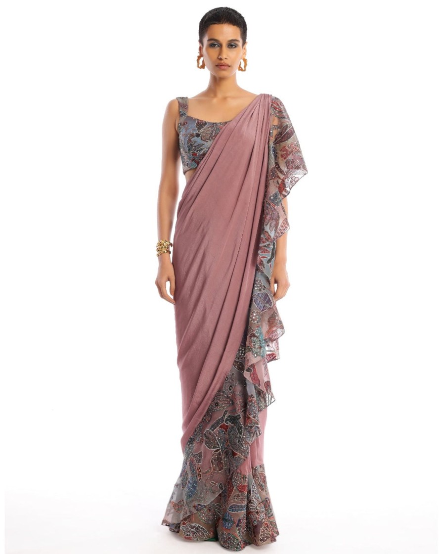 Womens Aisha Rao | Rose Quartz Amber Sari Set