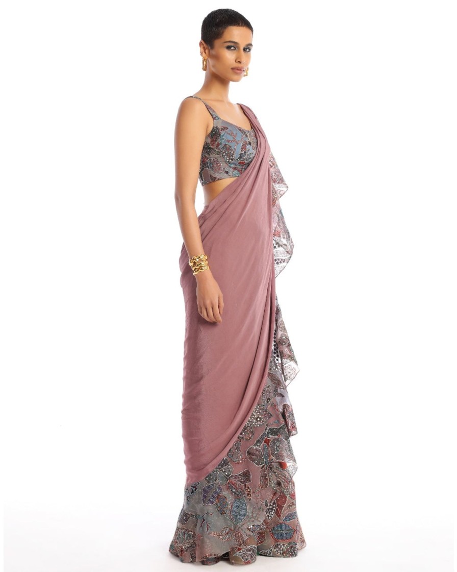 Womens Aisha Rao | Rose Quartz Amber Sari Set