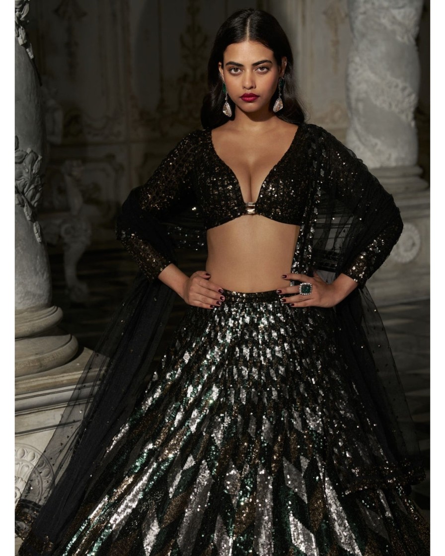 Bridal Seema Gujral | Chevron Sequin Lehenga Set