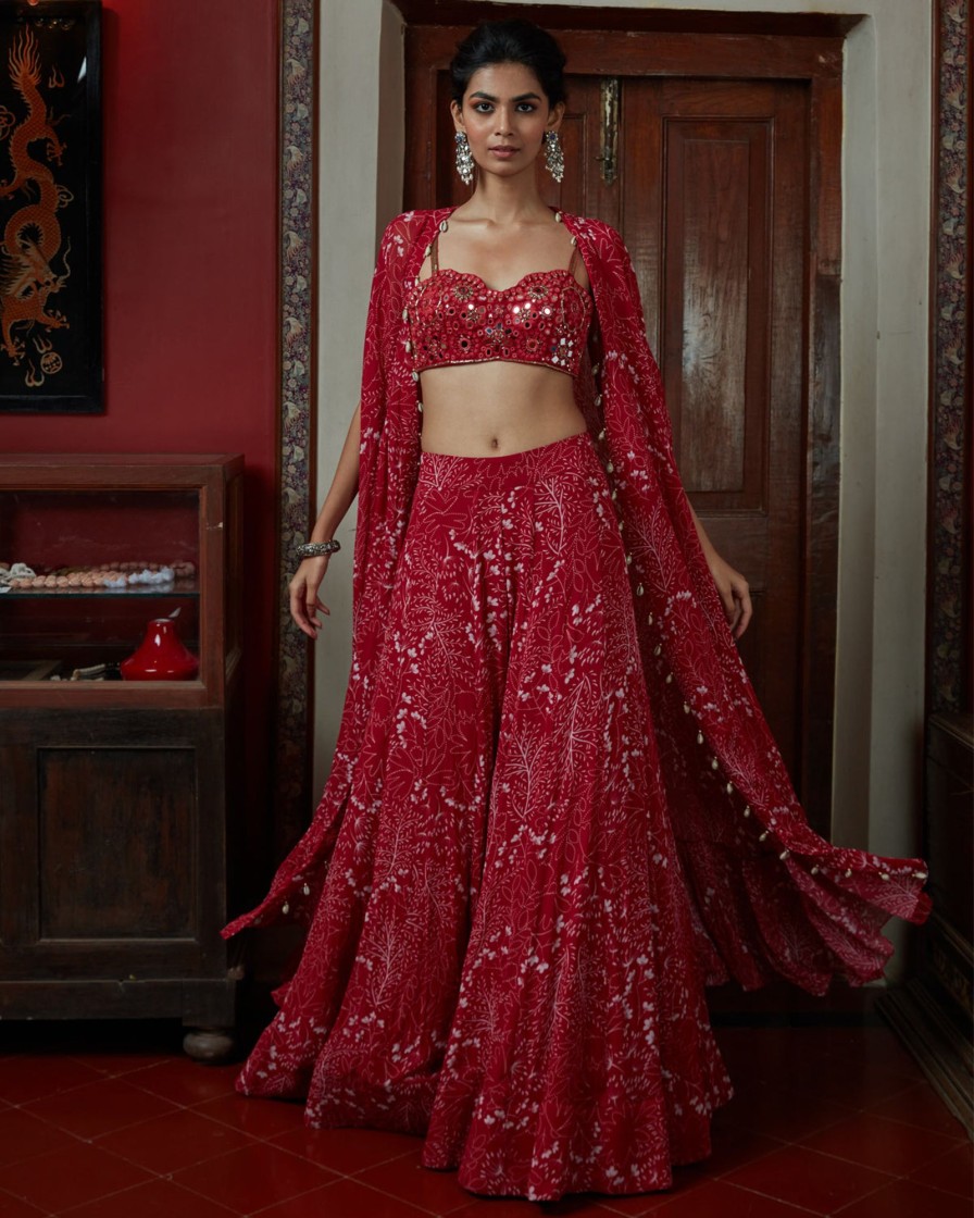 Womens Arpita Mehta | Red U0026 Sand Garden Print Sharara Set