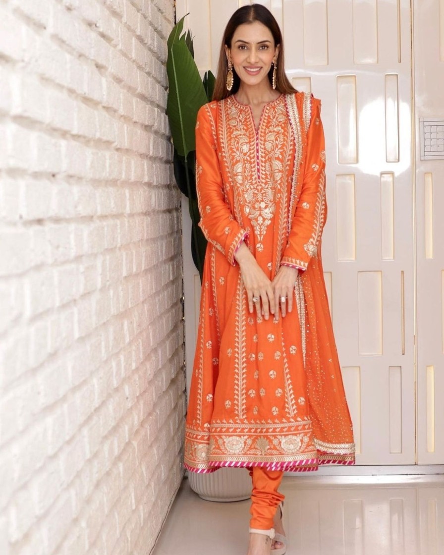 Womens Gopi Vaid | Golconda Aarohi Orange Ag Set