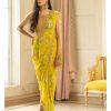 Womens Paulmi u0026 Harsh | Lime Yellow Floral Printed Sari Set