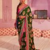 Womens Siddhartha Bansal | Emerald Sea Green Royal Paisley Embroidered Sari Set