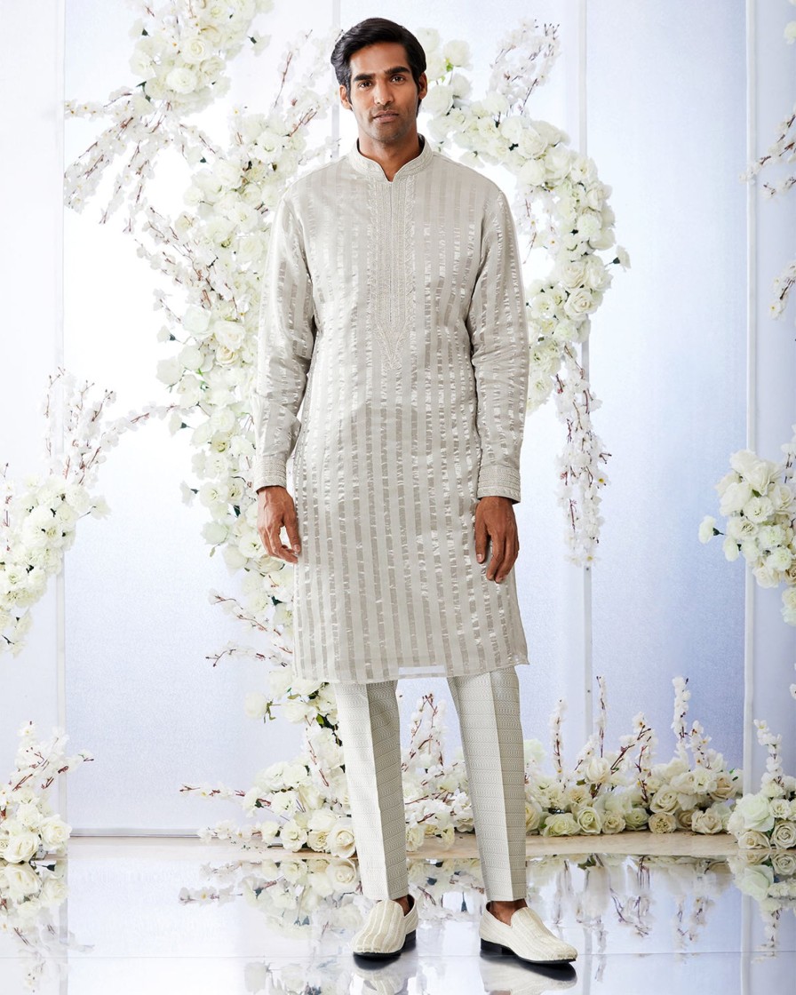 Mens Seema Gujral Mens | Ash Silver Dori Kurta Set