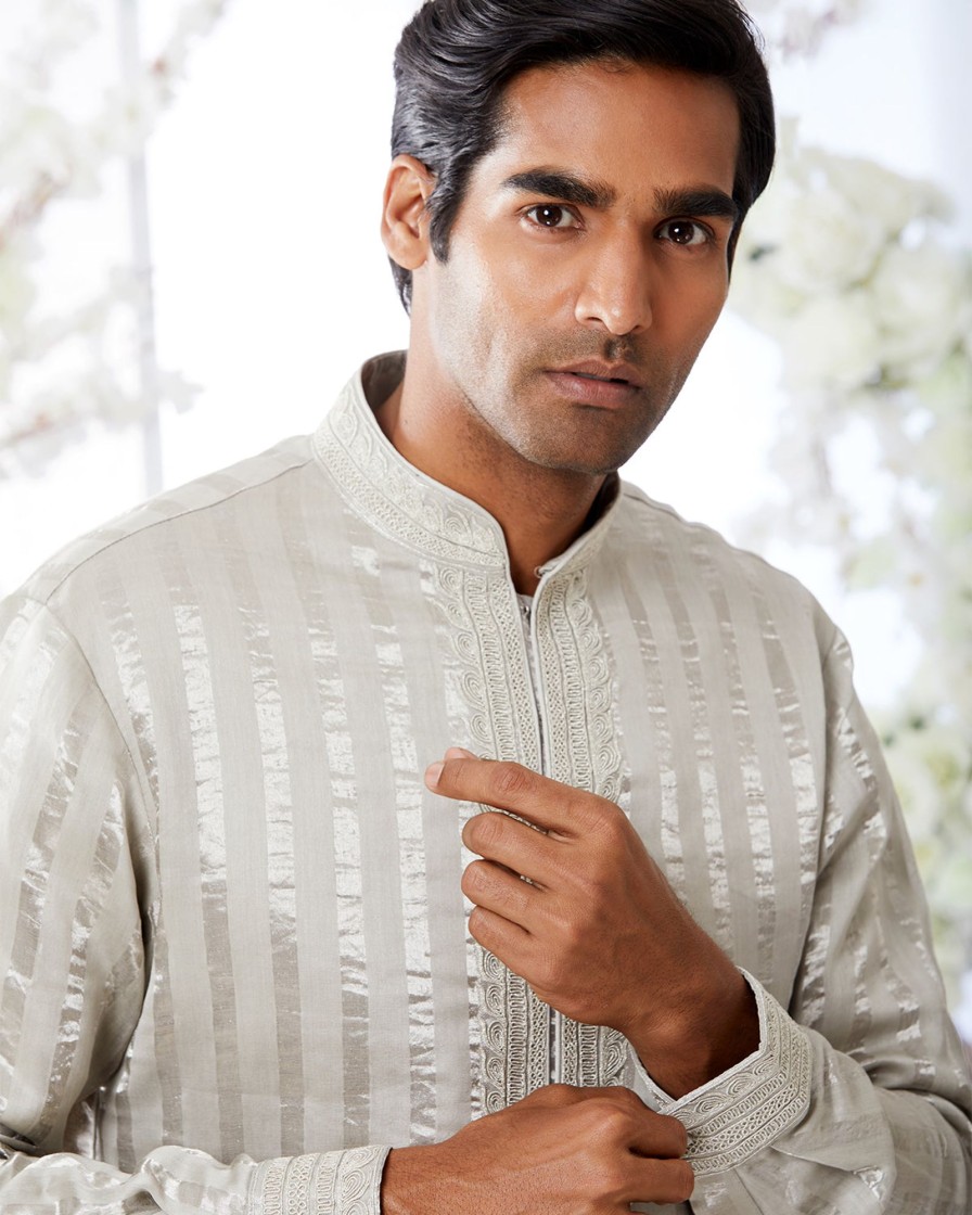 Mens Seema Gujral Mens | Ash Silver Dori Kurta Set