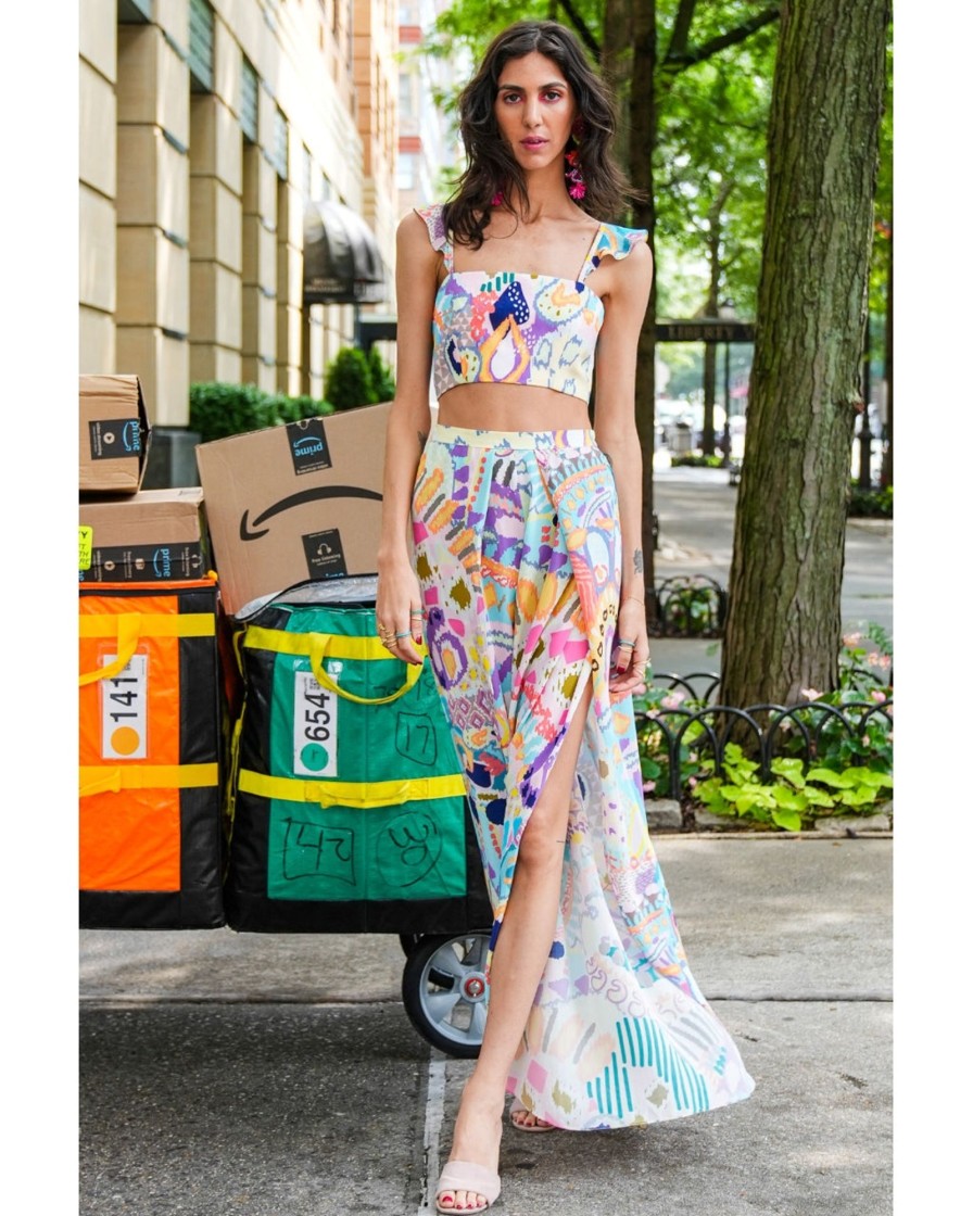 Womens Payal Singhal | Leah Multi Psychedelic Print Crepe Ruffle Top With Cut Out Pant