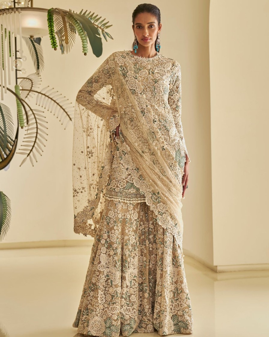 Bridal Seema Gujral | Nude Floral Sharara Set