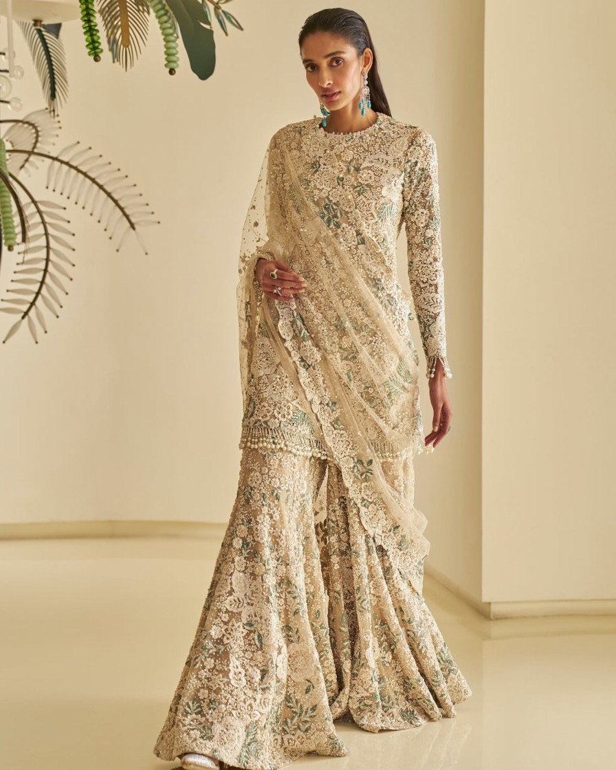 Bridal Seema Gujral | Nude Floral Sharara Set