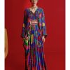 Womens Siddhartha Bansal | Electric Blue Royal Paisley Belt Kaftan