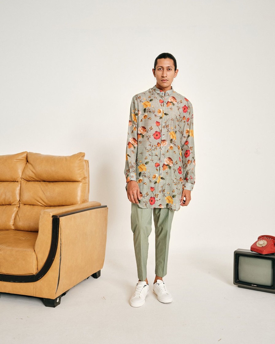 Mens Project Bandi | Dusk Flora Malai Cotton Kurta And Matching Pajama Set