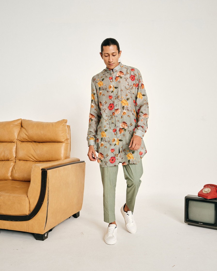 Mens Project Bandi | Dusk Flora Malai Cotton Kurta And Matching Pajama Set