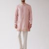 Mens Devnaagri Mens | Blush Pink Hand Embroidered Short Kurta Set