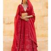 Womens Arpita Mehta | Red Mirror Embroidered Lehenga Set