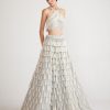 Womens Vvani by Vani Vats | Powder Grey Chandelier Pearl Drop Crop Top Skirt Set