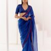 Womens Devnaagri | Royal Blue Multi Hued Dori Embroidered Organza Sari