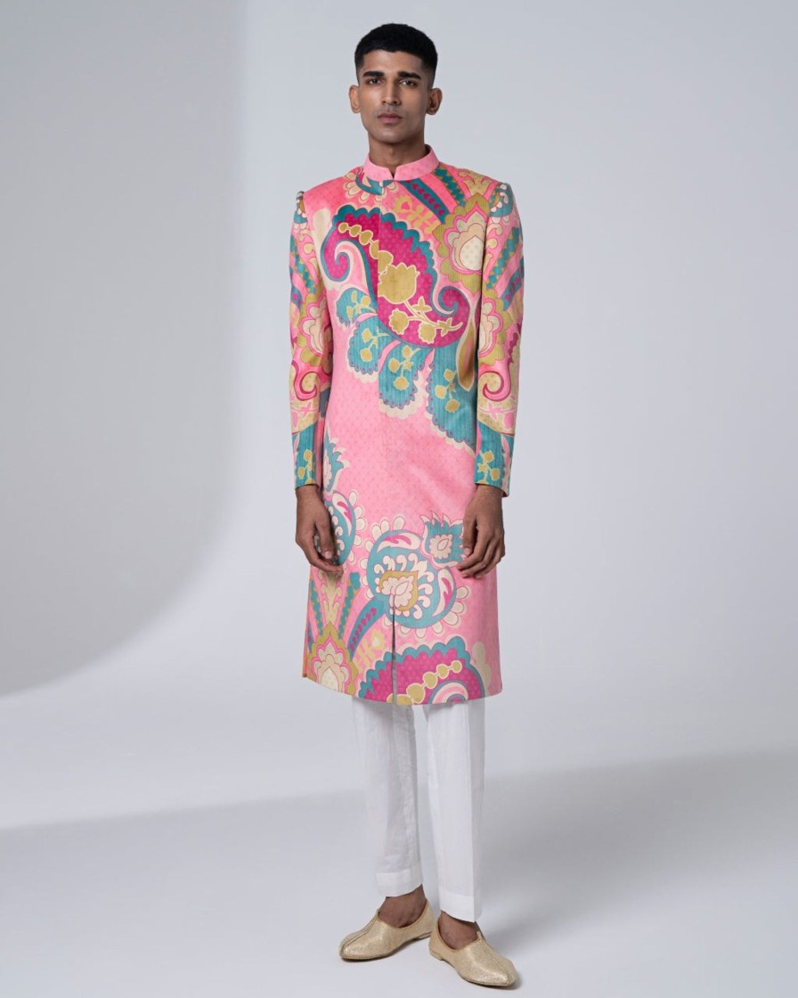 Mens Siddhartha Bansal Mens | Signature Pink Royal Paisley Sherwani Set