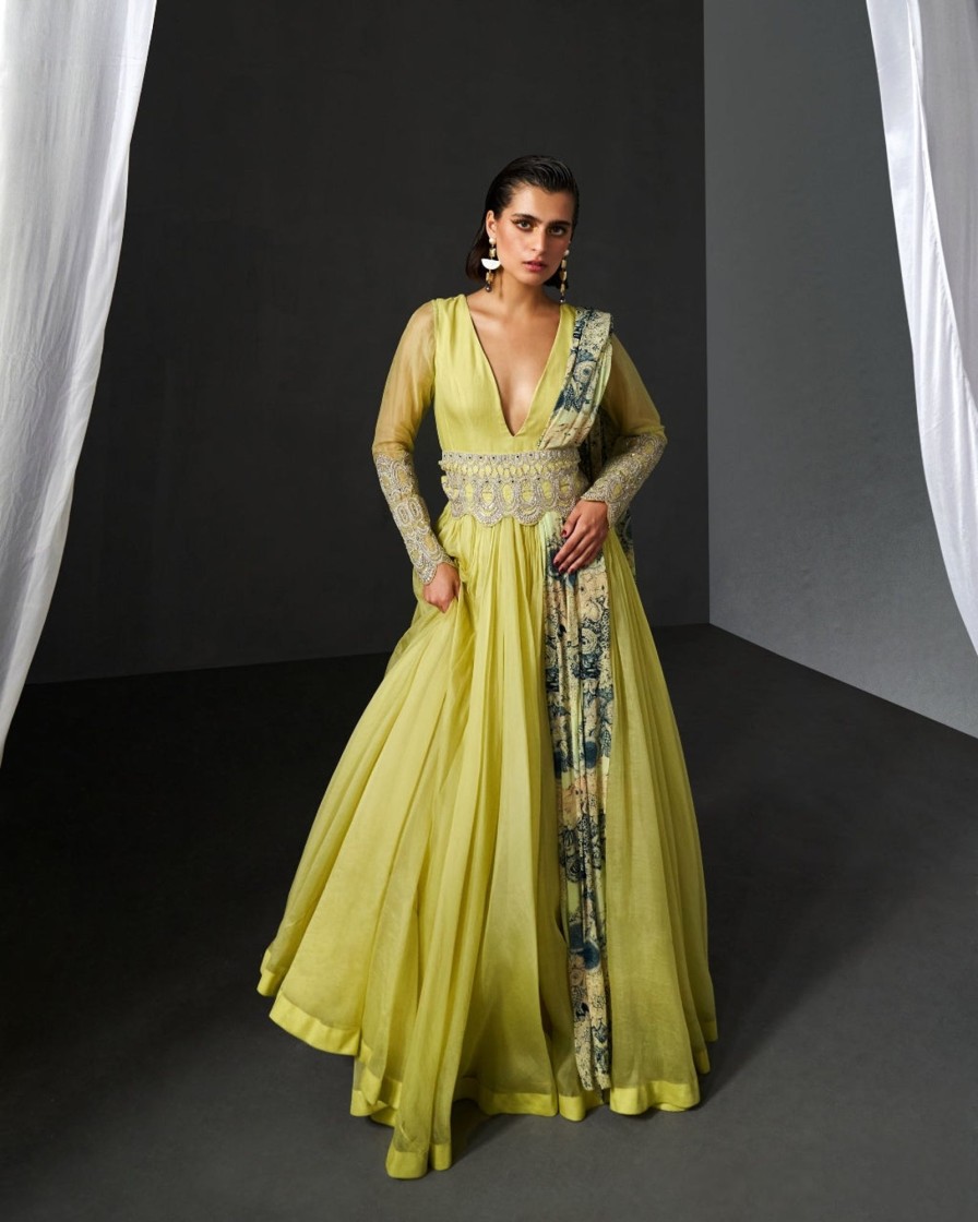 Womens Bhumika Sharma | Mint Green Organza Anarkali