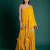 Womens Nupur Kanoi | Mustard U0026 Gray One-Shoulder Top With Gharara Set