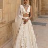 Womens Arpita Mehta | Vanilla Self Thread U0026 Mirror Embroidered Lehenga Set