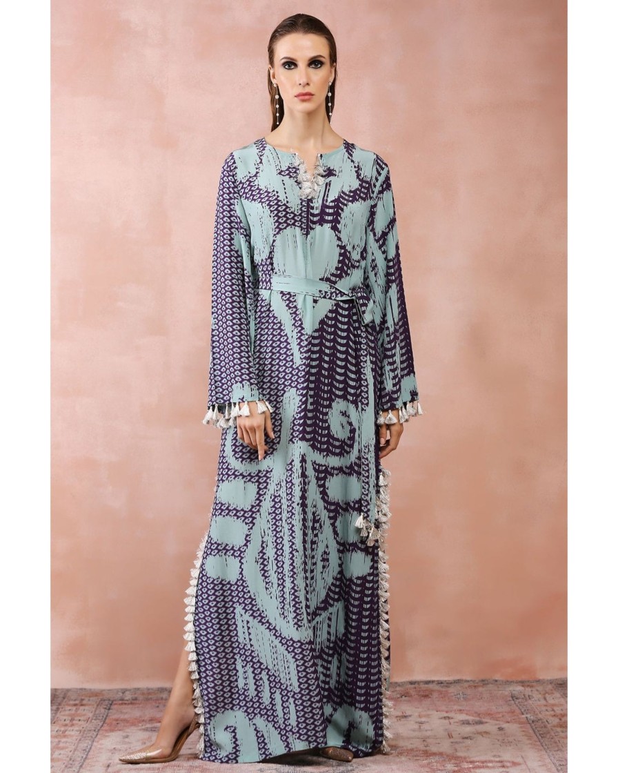 Womens Payal Singhal | Aqua And Purple Uzbek Print Kaftan