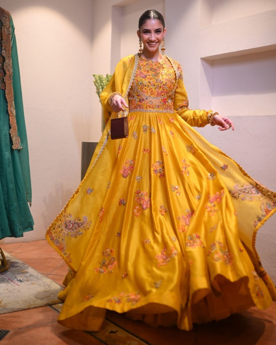 Womens Petticoat Lane | Yellow Anarkali Kalidar Set