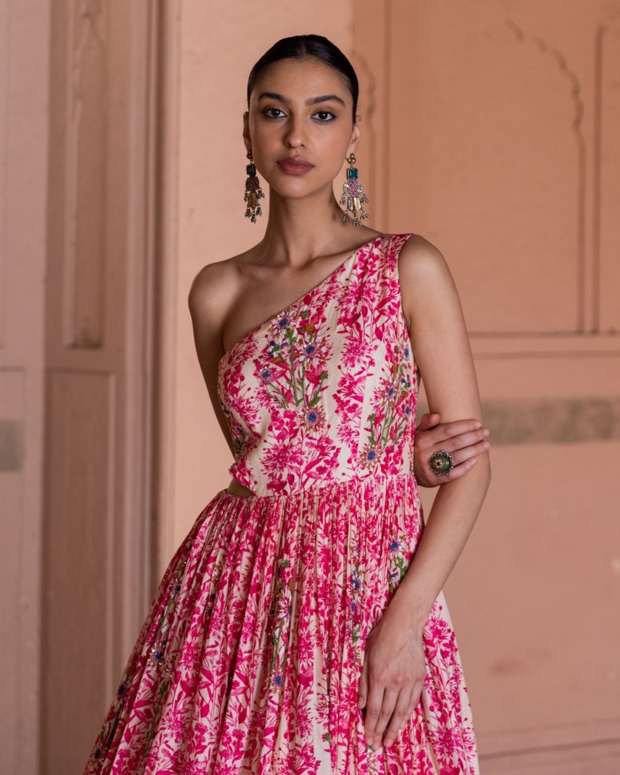 Womens Label Anushree | One Shoulder Rani Pink Gown