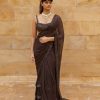 Womens Arpita Mehta | Brown Sequins Embroidered Tiered Sari Set