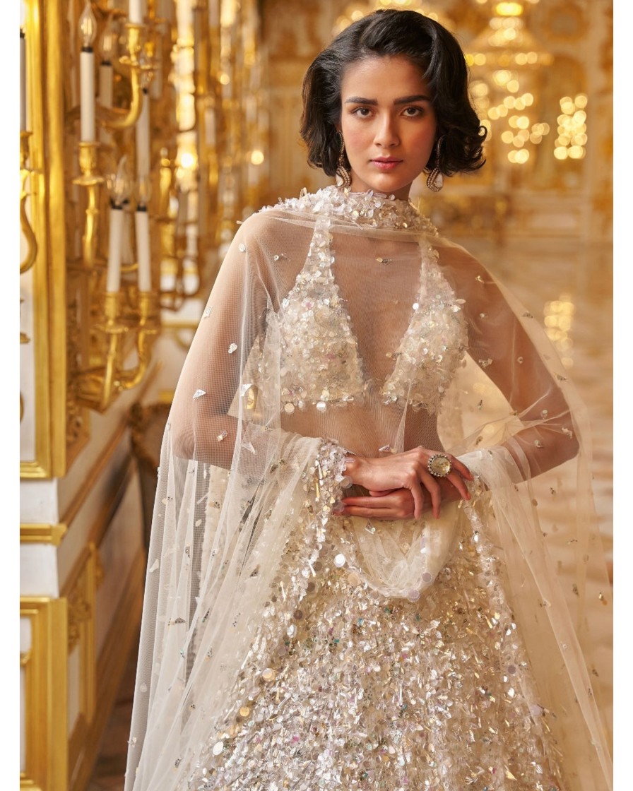 Bridal Seema Gujral | White Sequin Lehenga Set