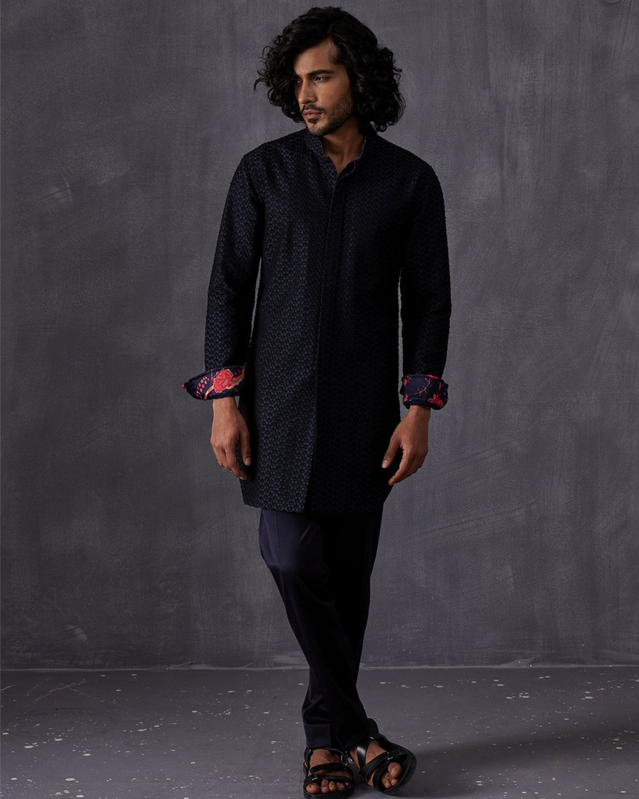 Mens Arjan Dugal | Black And Navy Kurta Set