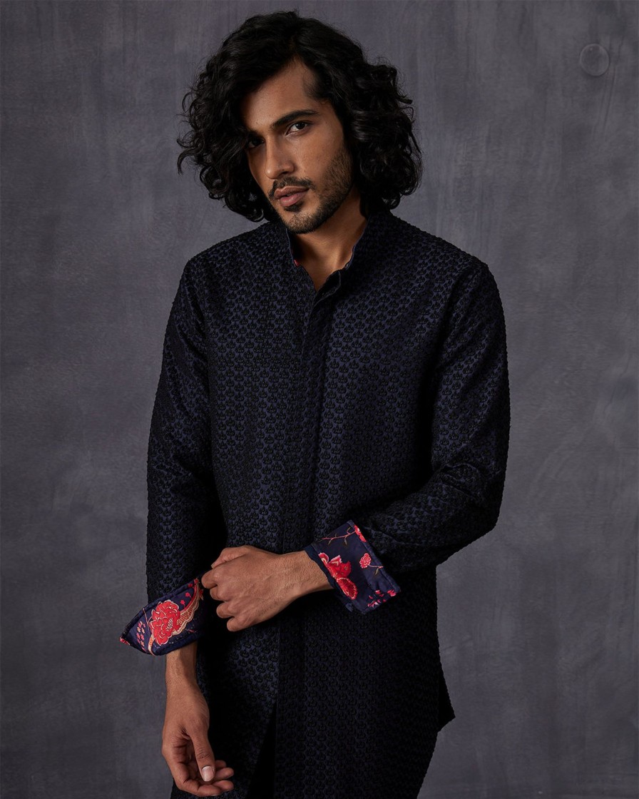 Mens Arjan Dugal | Black And Navy Kurta Set