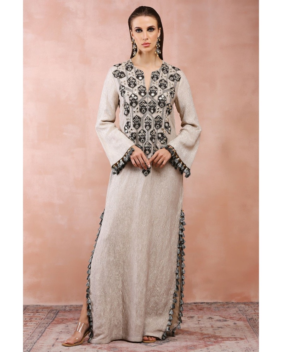 Womens Payal Singhal | Dull Gold Embroidered Yoke Kaftan